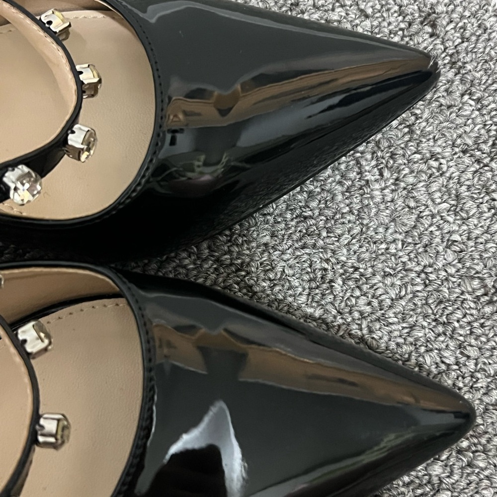 Miu Miu Black Patent Leather Crystal Slingback Pumps Size 38 Like New - Picture 7 of 8